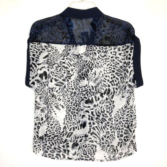 Express NWT Wms XS Sheer Black White Animal Print Button Up Blouse Casual Office - Picture 2 of 10